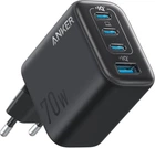Мережевий зарядний пристрій Anker Zolo Fast Charger 70W, 3xUSB-C, 1xUSB-A - Black