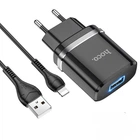 Мережевий зарядний пристрій HOCO N1 Ardent single port charger Lightning cable 12W Black