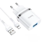 Мережевий зарядний пристрій HOCO N1 Ardent single port charger Lightning cable 12W White