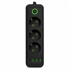 Мережевий фільтр чорний з вимикачем 3 розетки 3хUSB-A 1xUSB-C 3м HP-5-34