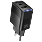 Мережевий зарядний пристрій hoco. CS112A Lounge, PD30W/QC3.0, 2 порти USB-A та Type-C, швидка зарядка 30W Black