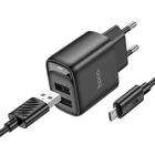 Мережевий зарядний пристрій HOCO C141A Smart dual-port charger Micro USB cable 10.5W Black