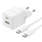 Зарядное устройство Baseus Palm Fast Charger 30W Сетевой адаптер Type-C/USB с быстрой зарядкой QC3.0/PD3.0 и кабелем Type-C to Type-C 60W, Белый