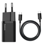 Зарядное устройство Baseus Super Silicone Quick Charger 25W Сетевой адаптер Type-C с быстрой зарядкой QC3.0/PD3.0 и кабелем Type-C to Type-C 3A, Черный