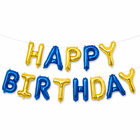 Куля фольгована напис надувний 40 см Happy Birthday Блакитний і золото