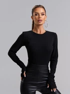 Облягаючий лонгслів у рубчик з вирізом для великого пальця ISSA PLUS 15893 S чорний (issa2007682858316)