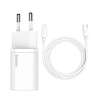 Мережевий зарядний пристрій з кабелем Baseus Super Si 1C 20W With Simple Wisdom Data Cable Type-C/iP 1m White