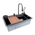 Кухонна мийка багатофункціональна Zerix ZH7546-SET-06 DECOR NANO-BLACK із вбудованим змішувачем
