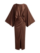 Атласна сукня з рукавами «Кажан» ElborDress, коричнева, one size