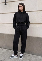 Женский спортивный костюм стаф черный на флисе базовый утепленный Staff meg black fleece S (403343)