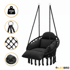Подвесное плетеное кресло-качалка с большой подушкой 80 × 60 × 120 см LEOBRO Boho Deluxe XL Black нагрузкой до 150 кг, черное