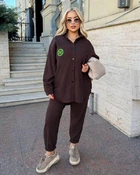 Жіночий демісезонний вельветовий костюм-двійка з сорочкою вільного крою та брюками-джогерами ELFBERG LL-439 48-50 Шоколадний (2000001058596)