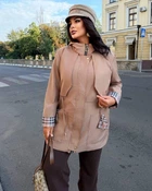 Жіноча демісезонна подовжена куртка з капюшоном та картатими акцентами ELFBERG VL-5572 52-54 Бежевий (2000001064436)