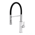 Смеситель для кухни Frap F4452-8 с гибким изливом, 2 режима, бело/черный.