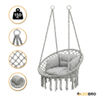 Підвісне плетене крісло-гойдалка з подушкою 80 см LEOBRO Boho Deluxe XL Grey (LB-1113) навантаженням до 150 кг, сіре