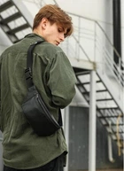 Мужская кожаная поясная сумка бананка городская компактная Sambag Tirso PSO черная 61054