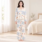 Комплект женской пижамы Lesko Blue flower L рубашка с длинным рукавом и штанами одежда для дома