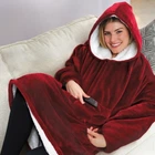 Плед толстовка двухсторонняя халат с капюшоном и рукавами флисовый Huggle Hoodie Blanket 3-в-1 Унисекс Бордовый One Size (D-2019091216)