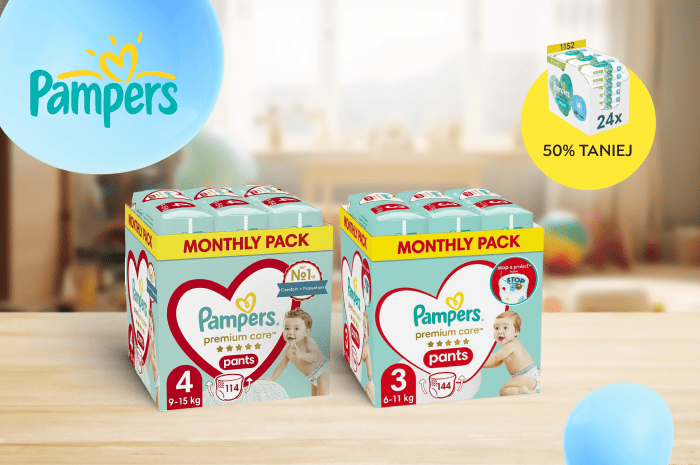 Wyjątkowa oferta! Kup pieluchy Pampers i otrzymaj zniżkę -50% na chusteczki.